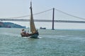 Sailing boat on the south bank of the Tagus river Royalty Free Stock Photo